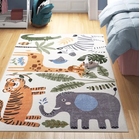 Viv + Rae Felipa Safari Machine Washable Kids Area Rug & Reviews | Wayfair Kids Area Rugs, Washable Area Rug, Kids Area, Safari Nursery, Rugs Usa, Washable Area Rugs, Machine Washable Rugs, Safari Animals, White Area Rug