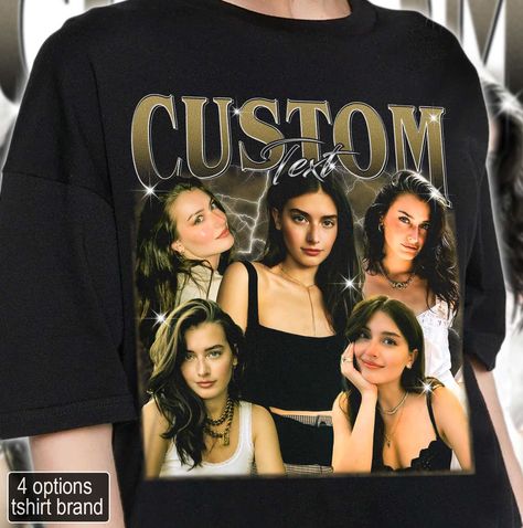 "Custom Bootleg Rap shirt, Custom Photo - Vintage Graphic 90s Tshirt, Custom Photo Shirt, CUSTOM Your Own Bootleg Idea Here, Insert Your Design ABOUT ALPHABINO: - Printing technique: DTG (Direct to garment printing) - Please check the color charts for the size and type of the t-shirt you want, not every color is available for each type of t-shirts, drop down comes automatically with every color but they are not available for each item so please make sure to check it, if you do not check the color charts the closest item will be sent to you. - If you want to add or change anything on the existing design that we show in the display picture, please contact with the seller from message box to ask if the changes and additional request can be done or not, if you do not ask and request for it wit 90s Tshirt Design Graphic Tees, Face Print Shirt, Jaguars Shirt, Football Fan Shirts, Custom Face Shirt, Vintage Shirt Design, Girlfriend Shirt, Bootleg Shirt, 90s Tshirt