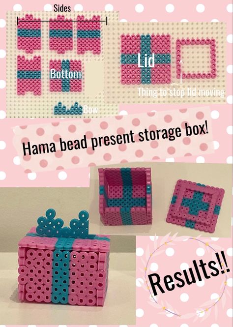 How To Make A Box Out Of Perler Beads, Perler Bead Containers, Hama Beads Gifts Ideas, Perler Bead Box Pattern, Melted Bead Crafts, Perler 3d, Hamma Beads Ideas, Easy Perler Beads Ideas, 3d Perler Bead