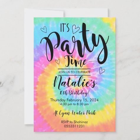 Create your own Invitation | Zazzle Tie Dye Invitations, Tie Dye Party Invitations, Tie Dye Party Ideas, Tye Dye Party, Tie Dye Birthday Party Ideas, Tie Dye Birthday Party, Slumber Party Invitations, 10th Birthday Invitation, Tie Dye Birthday