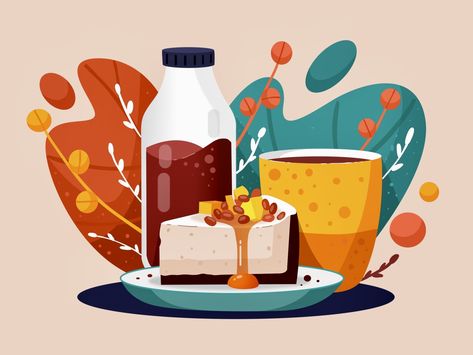 Dessert Illustration Graphics, Food Illustrations Design, Graphic Design Illustration Ideas, Food Illustration Art Graphics, Cool Illustration Art, Flat Art Illustration, Vector Food Illustration, Flat Illustration Design, Dessert Illustrations