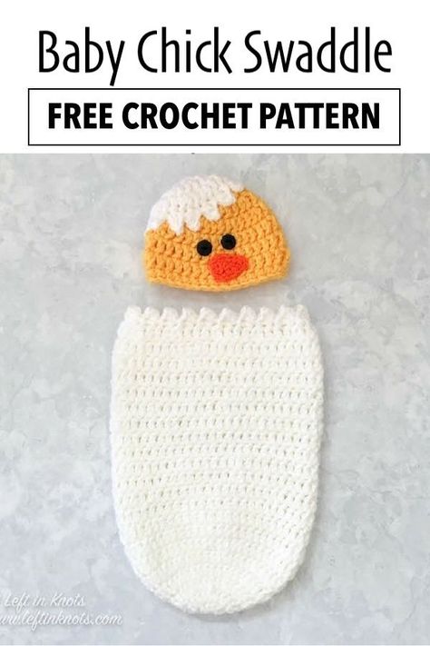 Crochet a baby chick hat and hatching egg cocoon for newborns with this free crochet pattern Crochet Cocoon Pattern, Crochet Baby Cocoon Pattern, Newborn Cocoon, Baby Cocoon Pattern, Baby Hat Free Pattern, Crochet Baby Photo Prop, Cutest Crochet, Crochet Cocoon, Crochet Baby Cocoon