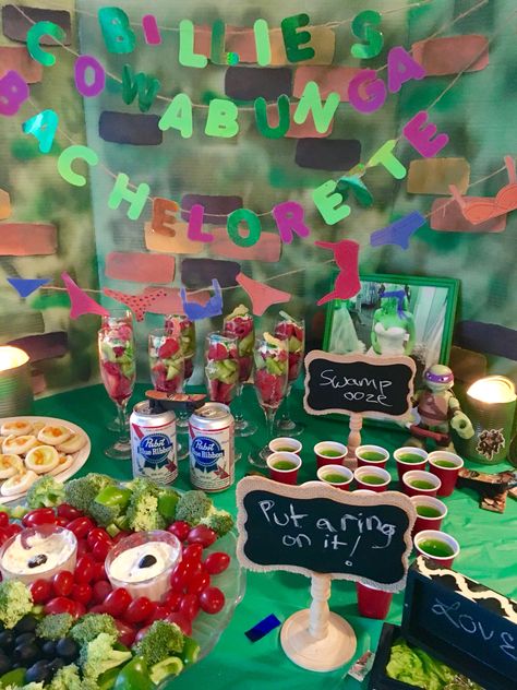 Ninja turtle Bachelorette Party food and drinks Bachelorette Party Food, Party Food And Drinks, Bachelorette Party Themes, Ninja Turtle, Ninja Turtles, Party Food, Turtles, Bachelorette Party, Party Themes