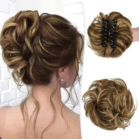 Claw Clip Messy Bun Hair Piece 100% Real Human Hair France | Ubuy Claw Clip Messy Bun, Clip Messy Bun, Claw Clip Messy, Updos For Weddings, Fake Hair Buns, Curly Chignon, Bun Extensions, Tousled Updo, Claw Clip Ponytail