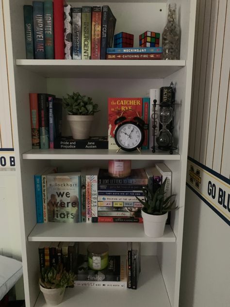 Bookshelf Fillers, Cool Bookshelf Ideas Bedroom, Bookshelf Reference, My Bookshelf, Bookshelf Ideas Aesthetic, Bookshelf Inspiration Bedroom, Bookcase Decor Bedroom, Bookshelf Setup, Small Bookshelf Organization Ideas