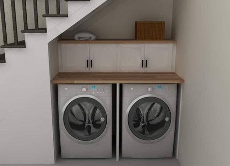 Under Stairs Storage Solutions, Room Under Stairs, Space Under Stairs, Ikea Laundry Room, تحت الدرج, Home Engineering, Laundry Room Doors, Under Stairs Cupboard, Under The Stairs