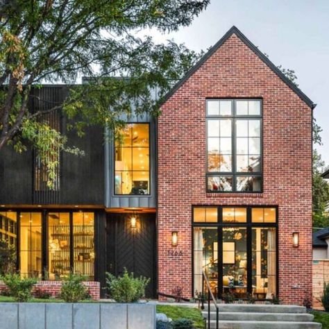 Red Brick House Exterior, Modern Brick House, Fixer Upper Home, Pink Peppermint, Structural Engineer, Washington Park, Red Brick House, Brick Exterior House, Brick And Wood