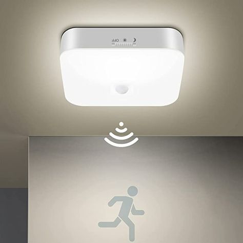 Rechargeable Motion Sensor Light Indoor/Outdoor, Whitepoplar 500LM Battery Operated Ceiling Lights Without Wiring, Wireless Lights for Closet Garage Shower Kitchen Stair, 5000K Square Pantry Light - - Amazon.com Light Under Stairs, Closet Lighting Ideas No Wiring, Battery Operated Ceiling Lights, Square Pantry, Lights For Closet, Pantry Light, Garage Pantry, Shower Lights, Pantry Lighting