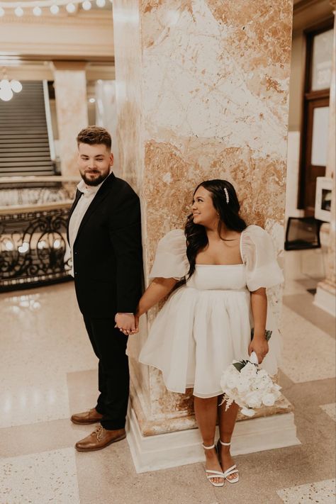 Plus Sized Courthouse Wedding Dress, Plus Size Courthouse Wedding, Courthouse Wedding Dress Plus Size Short, Plus Size Elopement Photos, Plus Size Elopement Dress Short, Courthouse Wedding Plus Size, Aesthetic Courthouse Wedding, Courthouse Elopement Aesthetic, Court House Elopement Pictures