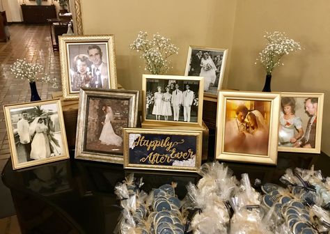 Parents’ and Grandparents’ wedding photos on display: “Happily Ever After” Parents Grandparents Wedding Pictures, Parents And Grandparents Wedding Photos Display, Wedding Photos Of Parents And Grandparents, Picture Collage Wedding Display, Parents And Grandparents Wedding Photos, Parent And Grandparent Wedding Photos, Grandparents Wedding Photo Display, Generational Wedding Photo Display, Generations Of Love Wedding Table Display