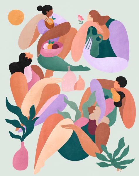 Stay Close To People, Maggie Stephenson, Yoga Illustration, Green Art Print, Penguin Art, Notes Art, Valentines Art, Rabbit Art, Illustrator Artist