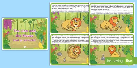 These lovely EAL A4 story cards are great for increasing and assessing familiarity with the main events in the story of the Lion and the Mouse. Each page features a different paragraph from the story, with a lovely hand drawn image to illustrate it. You could also try using them to start discussions about the different key points and story structure. The resource includes 5 cards in total. Lion And The Mouse Story Images, Lion And The Mouse Story, Lion And Mouse, The Lion And The Mouse, Lion Story, Preschool Poems, Free Educational Apps, English Story Books, Story Outline