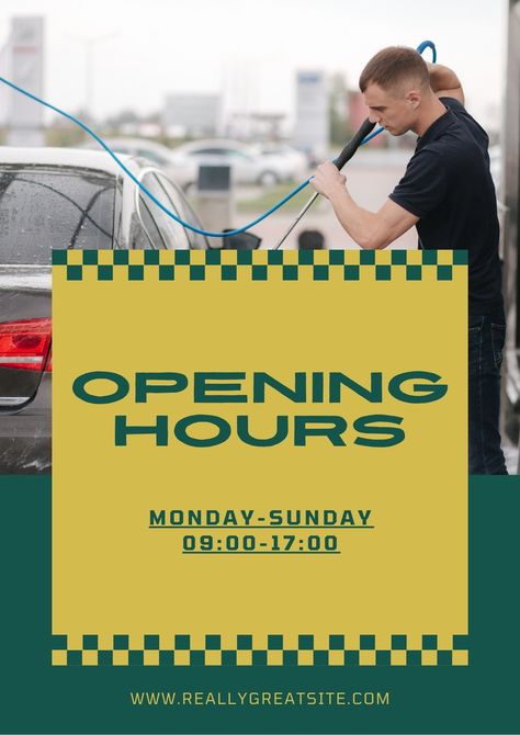 Car Wash Posters, Green Retro, Retro Car, Opening Hours, Retro Cars, Poster Template, Car Wash, Yellow, Canvas