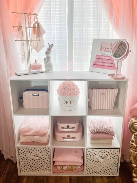 Cube Storage Bedroom, 9 Cube Organizer, Cube Storage Decor, Pink Shelves, Shelf Decor Bedroom, Girly Apartment Decor, Pink Room Decor, Organizer Shelf, Beauty Room Decor