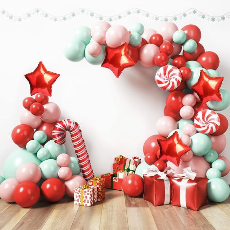 PRICES MAY VARY. 𝐈𝐃𝐄𝐀𝐋 𝐂𝐇𝐑𝐈𝐒𝐓𝐌𝐀𝐒 𝐃𝐄𝐂𝐎𝐑𝐀𝐓𝐈𝐎𝐍: Experience the holiday magic with our Christmas balloons arch. They are available in multiple color combinations to elevate Christmas celebrations. 𝐏𝐑𝐄𝐌𝐈𝐔𝐌 𝐁𝐔𝐈𝐋𝐓 𝐐𝐔𝐀𝐋𝐈𝐓𝐘: Unleash the holiday spirit with our resilient Christmas balloon garland kit. Our festive garland won't pop in the midst of your celebration as these balloons stand firm, keeping their festive form throughout your entire holiday season. 𝐄𝐂? Buy 2022, Christmas Party Backdrop, Christmas Balloon Decorations, Balloon Tree, Holiday Balloons, Christmas Photo Props, Office Christmas Party, Alternative Christmas Tree, Christmas Birthday Party