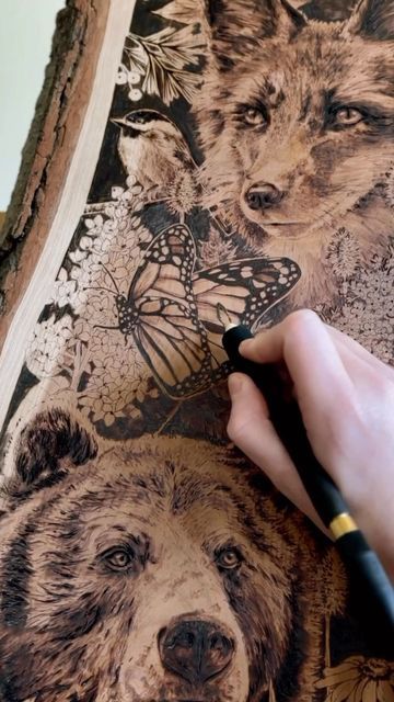 Expression Arts on Instagram: "Artist @hippienorth" Pyrography Ideas Inspiration, Beginner Wood Burning Projects, Wood Burned Gifts, Woodburning Art, Beginner Wood Burning, Woodburning Ideas, Pyrography Designs, Wood Burning Tips, Wood Burning Patterns Stencil