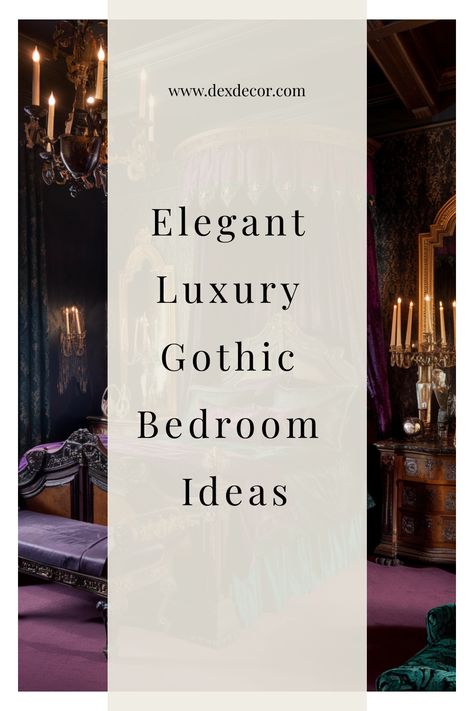 Elegant luxury gothic bedroom with dark furniture, rich fabrics, and candlelit ambiance. Romantic Gothic Aesthetic, Victorian Gothic Bedroom, Modern Gothic Bedroom, Gothic Bedroom Ideas, Kitchen Tile Inspiration, Ensuite Bathroom Designs, Industrial Chic Kitchen, Rustic Industrial Kitchen, Modern Bedroom Colors