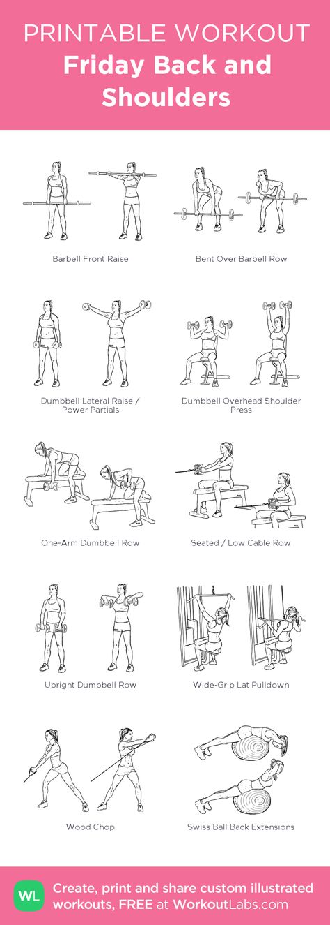 Friday Back and Shoulders Shoulder And Back Workout, Shoulder Workout Women, Back And Shoulder Workout, Shoulders Workout, Printable Workout, Printable Workouts, Gym Routine, Workout Plan Gym, Back And Biceps