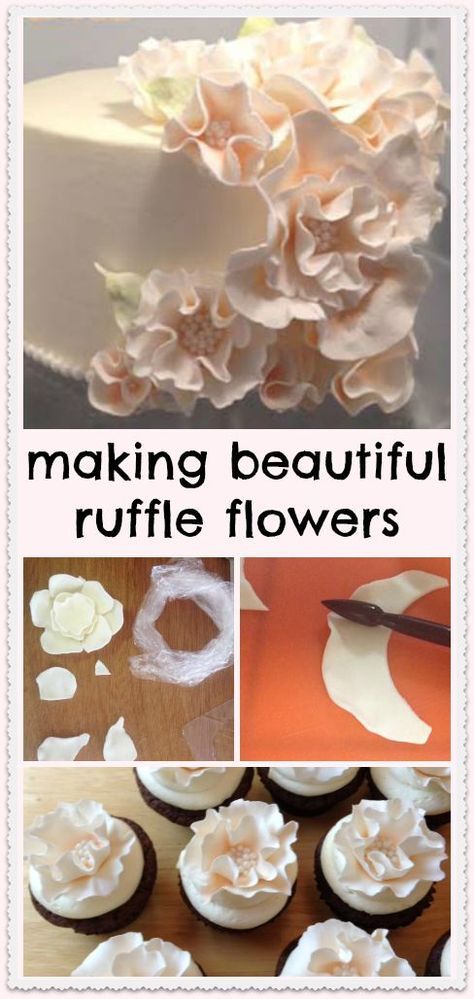 making beautiful ruffle flowers Cake Decorating Tips And Tricks, Cupcake Tips, Decorating Tips And Tricks, Chocolate Business, Fondant Flower Tutorial, Fondant Recipe, Icing Techniques, Ruffle Cake, Decorating Cakes