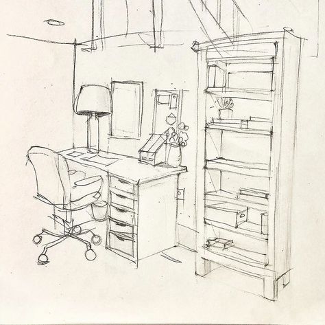 Interior Design Sketches Perspective, Sketches Perspective, Room Perspective Drawing, Lukisan Comel, Perspective Drawing Architecture, Architecture Drawing Plan, Interior Architecture Drawing, Interior Design Drawings, Architecture Sketchbook