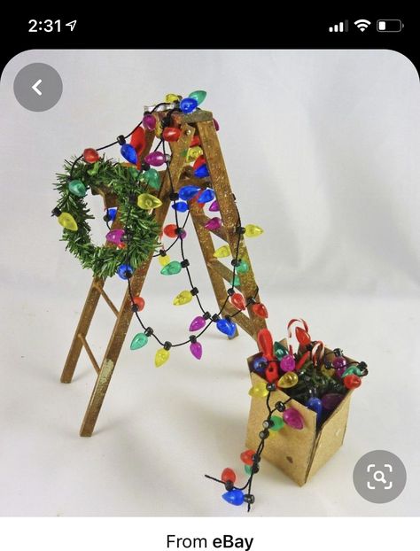 Diy Miniature Christmas Tree, Diy Christmas Village Accessories, Dolls Furniture, Christmas Tree Village, Christmas Diorama, Diy Christmas Village, Christmas Shadow Boxes, Doll Furniture Diy, Dollhouse Christmas