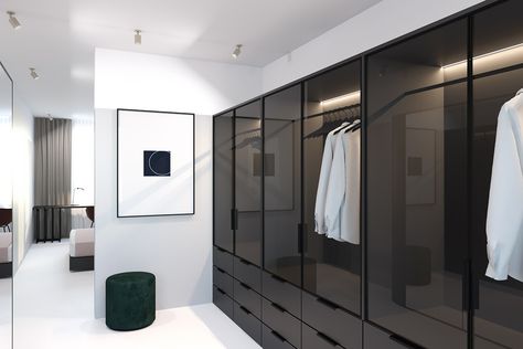 3 Light and Bright Apartments Celebrating White Space Tinted Glass Wardrobe, Aesthetic Wardrobe Closet, Modern Wardrobe Design Sliding Doors, Aesthetic Wardrobe, Wardrobe Organization, Wardrobe Aesthetic, Handles Wardrobe, Glass Wardrobe, Dressing Design