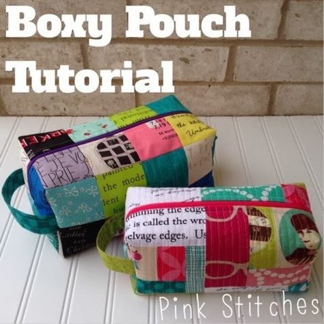 Diy Sac Pochette, Easy Zipper Pouch, Boxy Pouch, Boxy Bags, Pink Stitch, Zipper Pouch Tutorial, Box Tutorial, Pouch Tutorial, Costura Diy