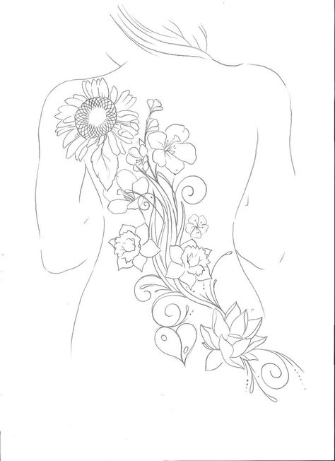 Back Template For Tattoo, Back Tattoo Drawings Women, Back Tattoo Women Tree, Across Back Tattoo Women, Back Tattoo Women Traditional, Full Back Tattoo Women Flowers, Back Tattoo Template, Intricate Back Tattoo, Back Tattoo Drawings