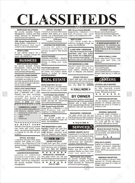 classified newspaper ad template Newspaper Advertising, Newspaper Advertisement, Paper Writer, Advertisement Template, Newspaper Template, Library Activities, Life Skills Special Education, Job Ads, Job Advertisement