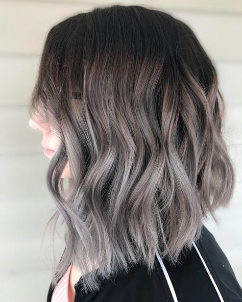 Silver Ombre Hair: The 18 Hottest Examples of 2020 Ash Blonde Highlights On Dark Hair, Metallic Hair Color, Silver Ombre Hair, Blonde Highlights On Dark Hair, Mushroom Hair, Short Ombre Hair, Silver Ombre, Asian Short Hair, Silver Blonde