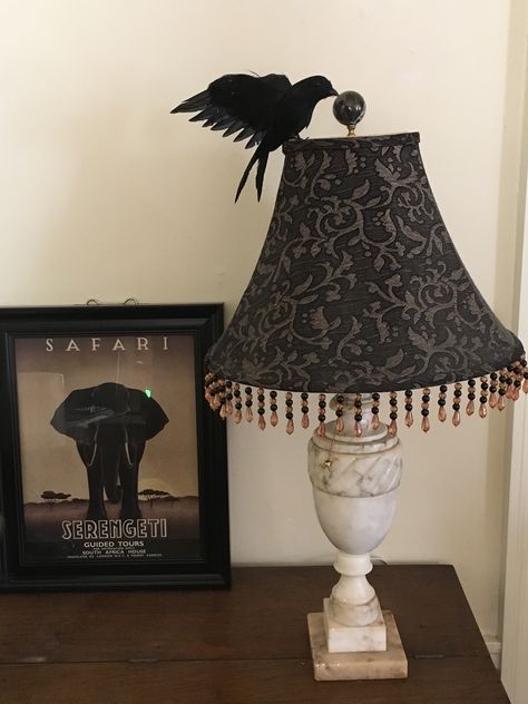 Goth Lampshade, Gothic Lampshade, Carrie Core, Goth Lamp, Goth Bedroom Ideas, Diy Gothic, Goth Bedroom, Project 2025, Round Lamp