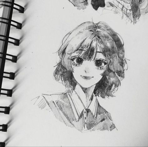 A Pencil, Pencil Drawing, A Girl, Short Hair, Pencil, Anime, Hair, Art