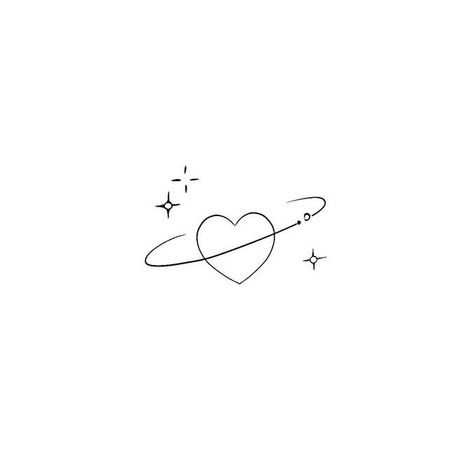 Star Emoji Tattoo, Heart Planet Tattoo, Sparkle Heart Tattoo, Heart Angel Tattoo, Fine Line Heart Tattoo, Space Line Art, Word Tattoos With Meaning, Heart Planet, Emoji Tattoo