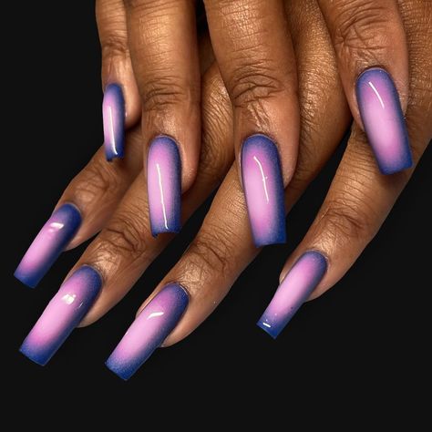 @imanicurist on Instagram: “in honor of my last aura set, enjoy!!! this my favorite design style ever, but chileeeeeeeeeeeeee it’s time to expand the looks! it was so…” Pink Purple Aura Nails, Black Blue Aura Nails, Purple And Black Aura Nails, Blooming Gel Aura Nails, Air Brush Nail, Purple Aura Nails Chrome, Makeup Challenge, Aura Nails, Nail Techniques