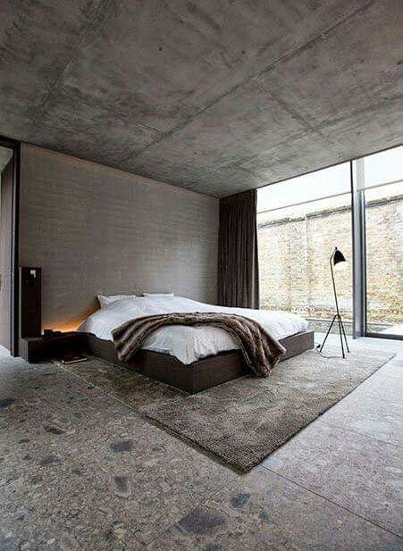 Industrial Bedroom Design, Interior Boho, Concrete Interiors, Concrete Houses, Concrete Walls, Industrial Bedroom, Concrete House, Style Deco, Bedroom Flooring