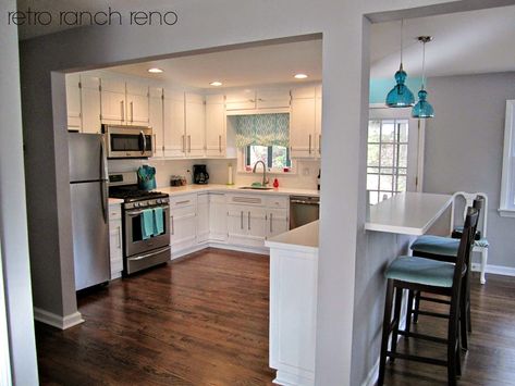 Raised Ranch Kitchen, Split Level Kitchen, Raised Ranch Remodel, Dark Hole, Ranch Kitchen Remodel, Counter Island, Remove Wall, Raised Ranch, Ranch Kitchen