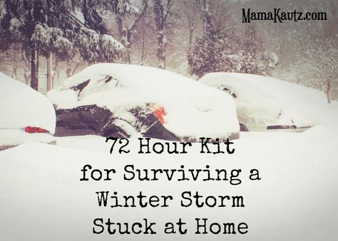 How does one survive 72 hours stuck at home? What if there’s no heat? Or worse, no Internet?! The winter of 2008 we got 36 inches of snow in one dumping. The Principal was out of town and my car was a mini van. Read: No 4×4. No plow for our driveway to... #72hourkit #preparedness #winterstorm Winter Storm Preparedness, Prepping 101, Storm Preparedness, Preparedness Plan, Emergency Preparedness Plan, Emergency Preparedness Food Storage, Survival Hacks, 72 Hour Kits, Winter Survival