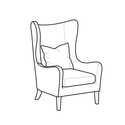 Chair Line Drawing, Chair Art Drawing, Chair Drawing Simple, Chair Drawing Sketches, Drawing A Chair, Chair Design Drawing, Armchair Drawing, Chair Drawings, Chairs Drawing