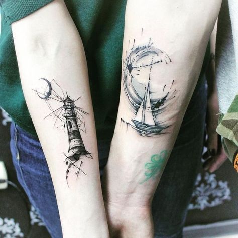 Him And Her Tattoos, Couple Tattoos Unique, Lighthouse Tattoo, Circle Tattoos, Couples Tattoo Designs, Sibling Tattoos, Matching Couple Tattoos, Infinity Tattoos, Geniale Tattoos