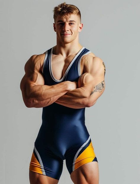 Muscular Men Fashion, College Wrestling, Mens Bodysuit, Fashion Models Men, College Guys, Wrestling Videos, Wrestling Singlet, Scruffy Men, Men Sport Pants