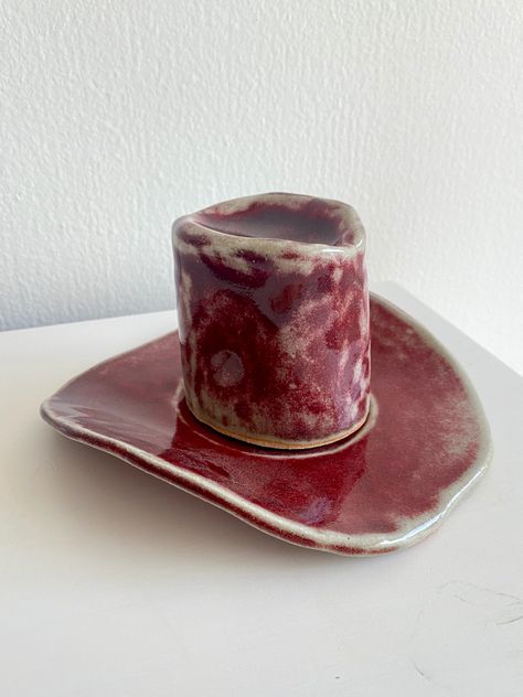 Red ceramic cowboy hat table top box Pottery / clay / catch all / jewelry box / unique gift / handmade / handbuilt pottery Box Pottery, Handbuilt Pottery, Red Ceramic, Pottery Clay, Gift Handmade, Clay Pottery, Cowboy Hat, Cowboy Hats, Jewelry Box