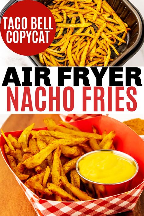 Making copycat Taco Bell nacho fries at home in the air fryer is easy and the results are delicious. The best part is you can have them anytime! #airfryer #nachofries #airfryerrecipes via @sweeterbydesign Nacho Fries Taco Bell Recipe Air Fryer, Copycat Taco Bell Nacho Fries, Air Fryer Munchies, Nacho Fries Taco Bell Recipe, Taco Bell Nacho Fries, Fries Air Fryer, Taco Bell Copycat, Fries At Home, Copycat Taco Bell