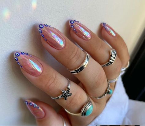 Nails Inspiration Evil Eye, Colorful French Tips, Greece Nails, Summer Holiday Nails, Short Nail Design, Acrylic Dip Nails, Short Summer Nails, Evil Eye Nails, Gel Manicures