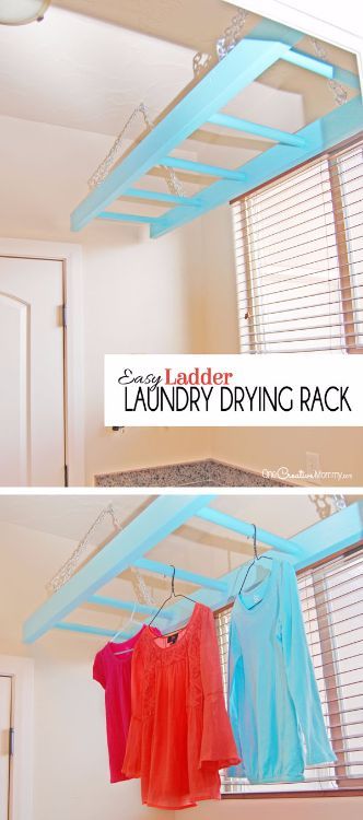 Stop tossing out old ladders. See 15 impressive ways to save them instead Ikea Drying Rack, Laundry Room Organization Diy, Hanging Ladder, Diy Clothes Rack, Diy Ladder, Laundry Room Doors, Drying Racks, Drying Rack Laundry, Astuces Diy