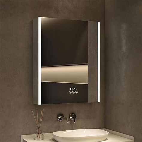 Amazon.com: HBEZON Medicine Cabinet with LED Lights and Mirror, 24 x 36 Inch Surface or Recessed Mounted Bathroom Cabinet with Door, Clock&Temp, Defogger, Memory Function, 3-Color Mode, Outlet&USB, Dimmer : Home & Kitchen Mirror And Light, Led Medicine Cabinet, Recessed Medicine Cabinet, Medicine Cabinet With Mirror, Lighted Medicine Cabinet, Medicine Chest, Cabinet With Mirror, Bathroom Storage Solutions, Bathroom Wall Cabinets