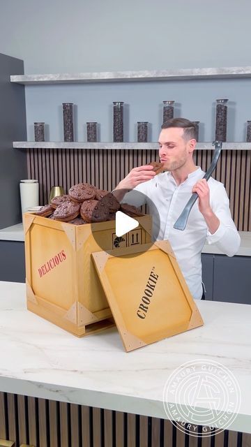 Amaury Guichon on Instagram: "Chocolate Crookie Crate! 🍪 My new flavor of Crookie has been carefully crated and is now ready to ship! Who wants to receive this one? #amauryguichon #crookie" Chocolate Sculptures Art, Amaury Guichon, Chocolate Creations, Chocolate Shapes, Chocolate Sculptures, Chocolate Work, Chocolate Men, Amazing Food Art, Chocolate Art