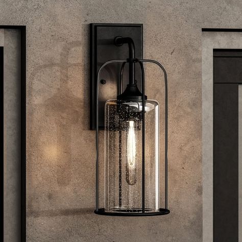 Luxury Farmhouse Outdoor Wall Sconce, 17"H x 7.5"W, with Industrial Luxe Style, Midnight Black, BWP1301 by Urban Ambiance - 17 - On Sale - Bed Bath & Beyond - 37591839 Industrial Luxe, Farmhouse Wall Sconces, Wine Glass Designs, Farmhouse Outdoor, Exterior Light Fixtures, Entryway Lighting, Industrial Pendant Lights, Outdoor Light Fixtures, Outdoor Light