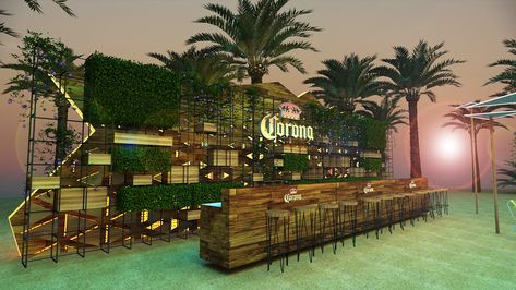 CORONA - SUNSETS on Behance Water Park Ideas, Beer Garden Ideas, Outdoor Pavillion, Gin Festival, Outdoor Beer Garden, Brand Activations, Pop Up Bar, Beach Events, Stall Designs