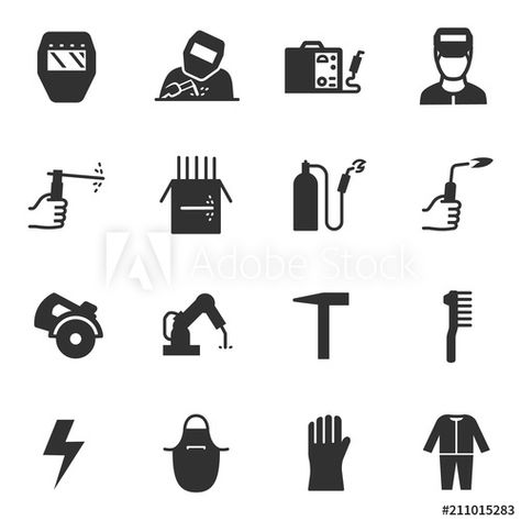 Stock Image: Welding, monochrome icons set. Tools and work with welding equipment simple symbols collection Welding Symbols, Monochrome Icons, Simple Symbols, Metal Workshop, Welding Equipment, Construction Tools, Icon Set, Diy Design, Royalty Free Images