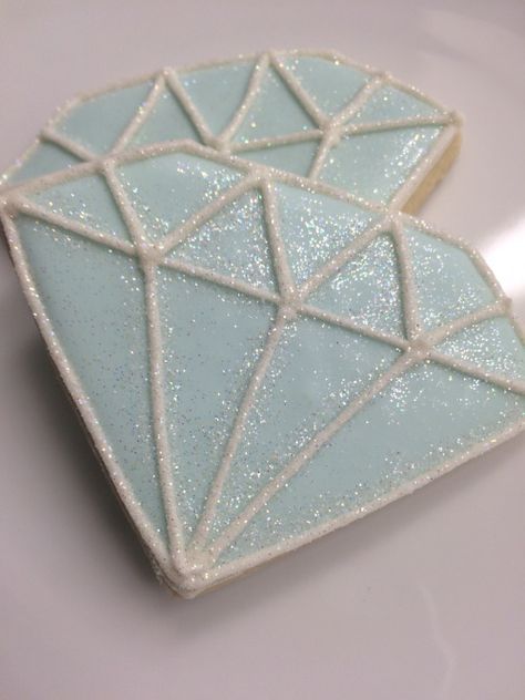 Diamond Cookies | Cookie Carrie Diamond Cake Ideas, Engagement Biscuits, Diamond Cookies, 25th Birthday Party, Diamond Cake, Anniversary Cookies, Diamond Outline, 25th Birthday Parties, Diamond Party